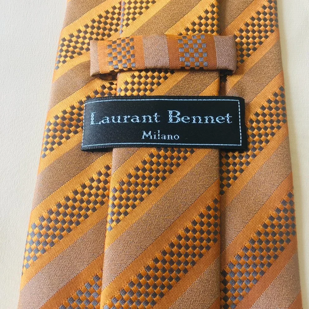 Laurant Bennet Milano Neck Tie Gold Black Pattern Like New